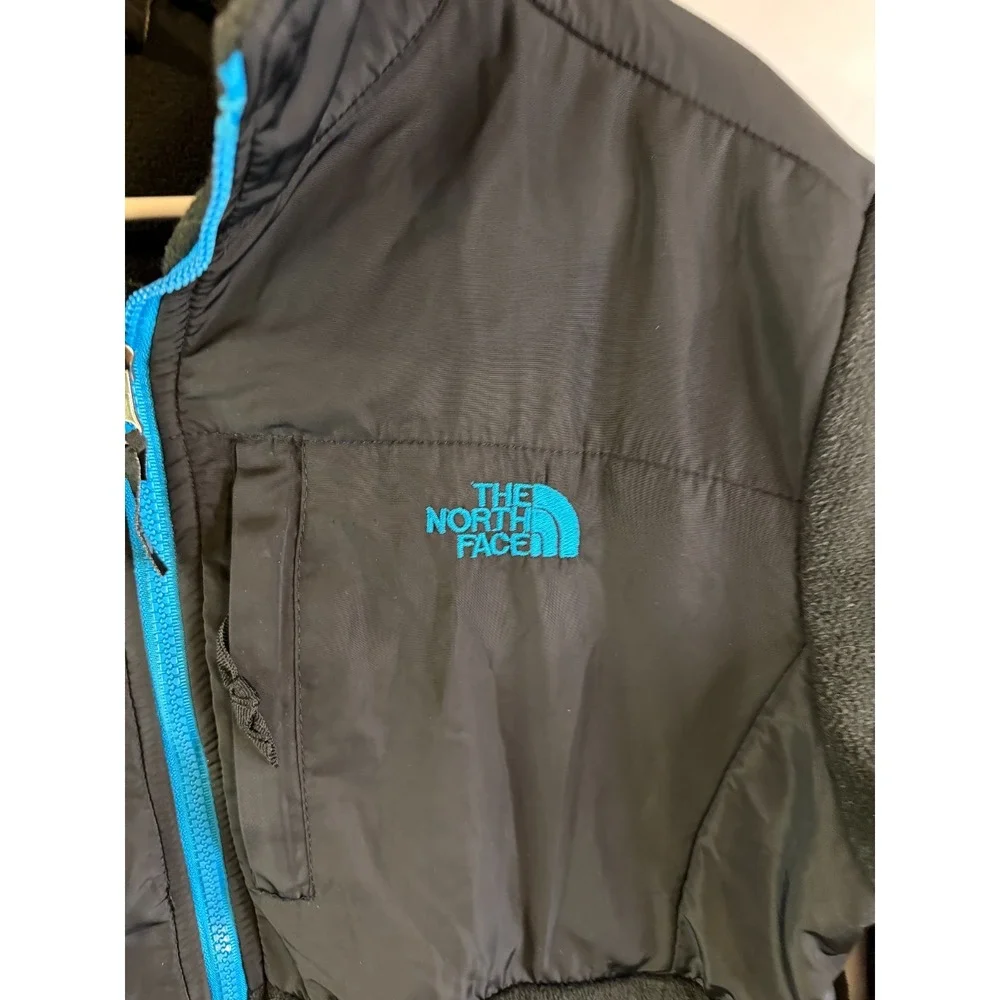The North Face Women's Sz Large Denali Fleece Jacket Coat Black‎ Mint Trim